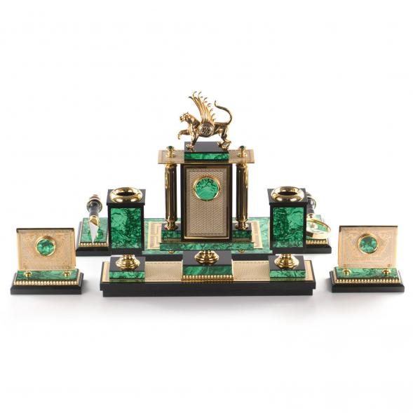 Письменный набор &amp;quot;Ак Барс&amp;quot; камень малахит, позолота 121203