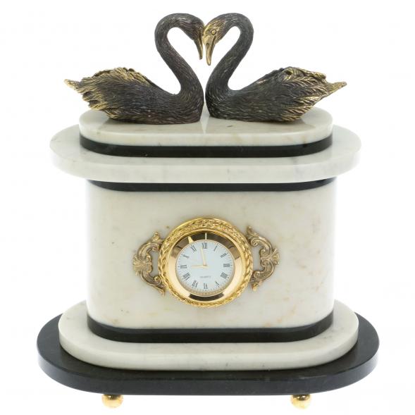 Часы &amp;quot;Пара лебедей&amp;quot; мрамор бронза 129549