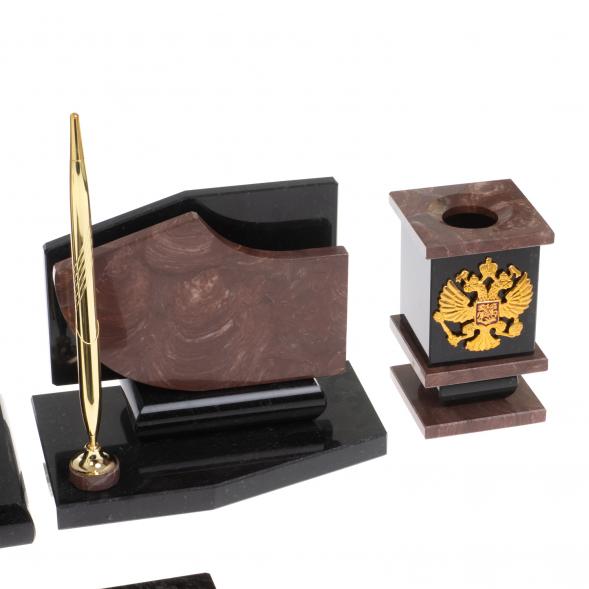 Настольный набор с гербом и флагом России камень лемезит 124682