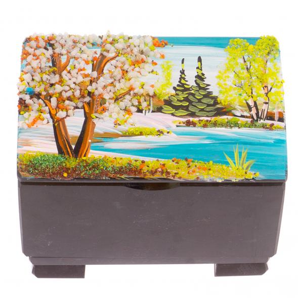 Шкатулка &amp;quot;Сундучок&amp;quot; черный змеевик весна 11,5х8х9 см 125441