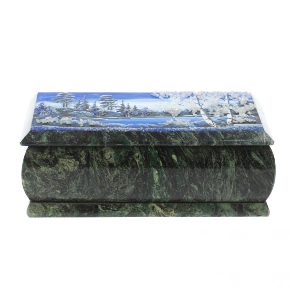 Шкатулка &amp;quot;Зимний пейзаж&amp;quot; из шабровского змеевика 18х9х6,5 см 127826