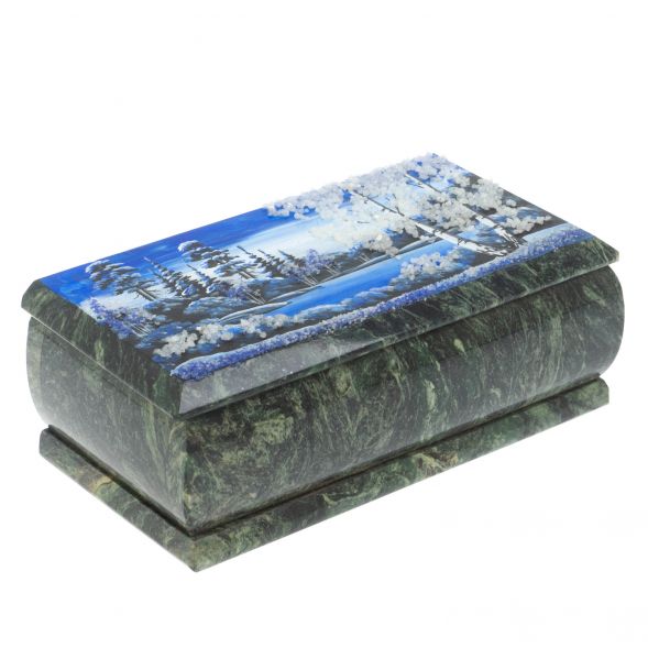 Шкатулка &amp;quot;Зимний пейзаж&amp;quot; из шабровского змеевика 18х9х6,5 см 127826