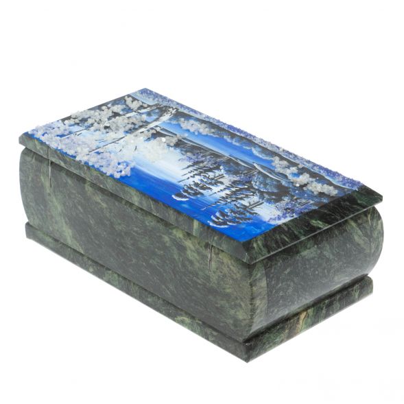 Шкатулка &amp;quot;Зимний пейзаж&amp;quot; из шабровского змеевика 18х9х6,5 см 127826