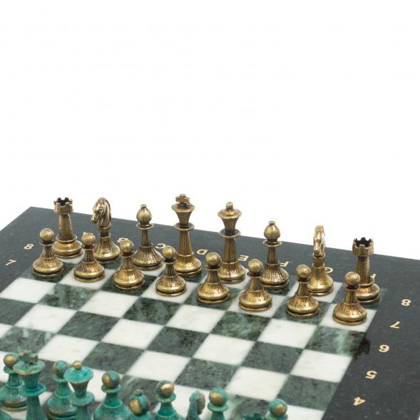 Шахматы &amp;quot;Стаунтон&amp;quot; фигуры бронза / патина 28х28 см из змеевика и мрамора 128213