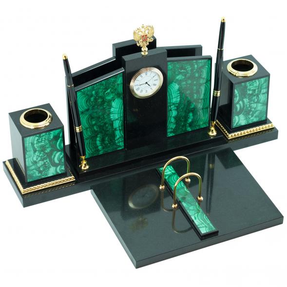 Настольный набор  из малахита &amp;quot;Герб&amp;quot; 114004