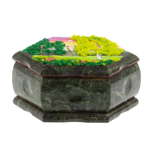 Шкатулка шестигранная с рисунком &amp;quot;Летний пейзаж&amp;quot; 14х12,5х7 см змеевик 125011