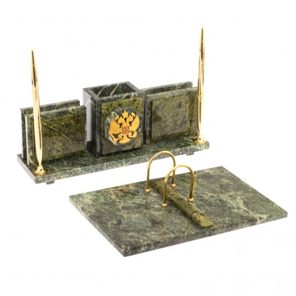 Письменный набор &amp;quot;Офисный&amp;quot; из змеевика с гербом РФ 126580