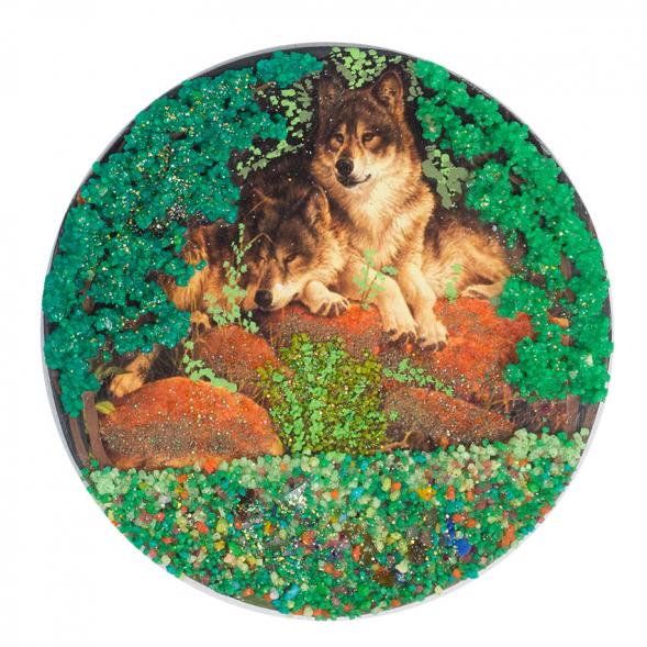 Магнит с рисунком &amp;quot;Пара волков&amp;quot; змеевик 117765