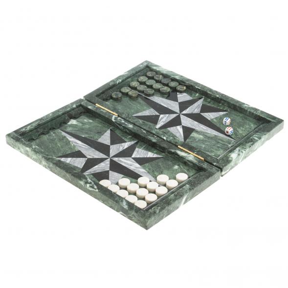 Настольные нарды &amp;quot;Звезда&amp;quot; серый мрамор / черный змеевик 122872