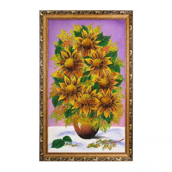 Картина с рисунком из камня &amp;quot;Подсолнухи в вазе&amp;quot; бает 59х89 см сиреневый фон 124064