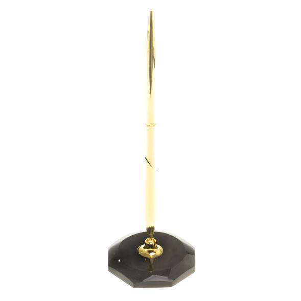 Ручка металлическая на восьмиугольной подставке из черного обсидиана 7х7х20 см 122125