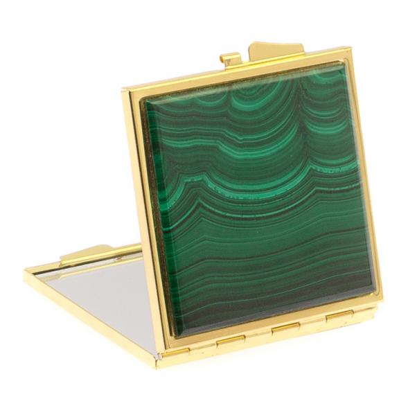 Зеркало квадратное карманное из малахита цвет золото 125523