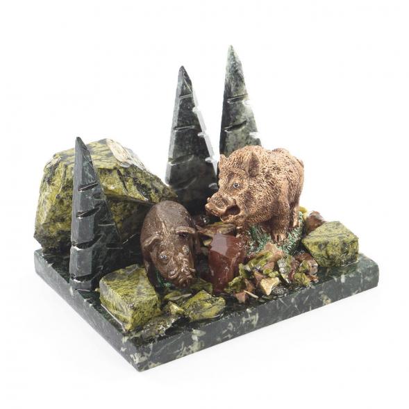 Сувенир &amp;quot;Два кабана&amp;quot; змеевик самоцветы 119405