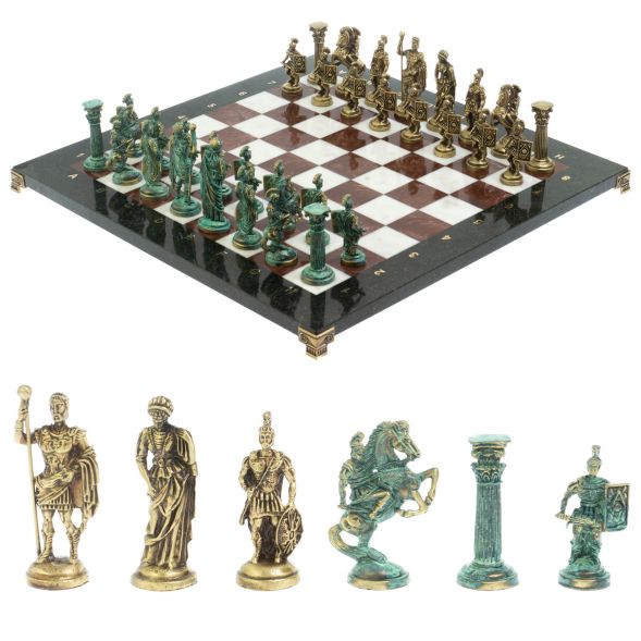 Шахматы &amp;quot;Римские войны&amp;quot; фигуры бронза / патина 44х44 см лемезит мрамор 128380