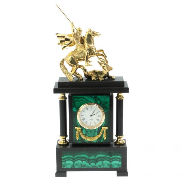 Часы из малахита &amp;quot;Георгий Победоносец&amp;quot; бронза 128598