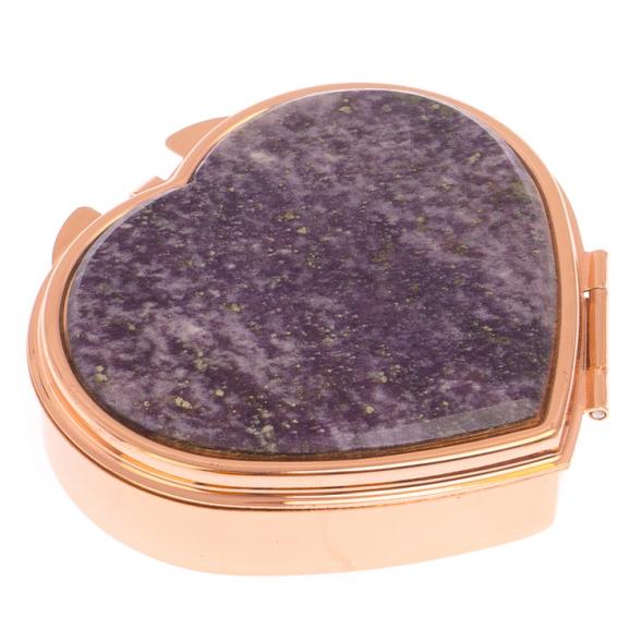 Таблетница &amp;quot;Сердце&amp;quot; на 3 отделения камень флюорит красное золото 125751