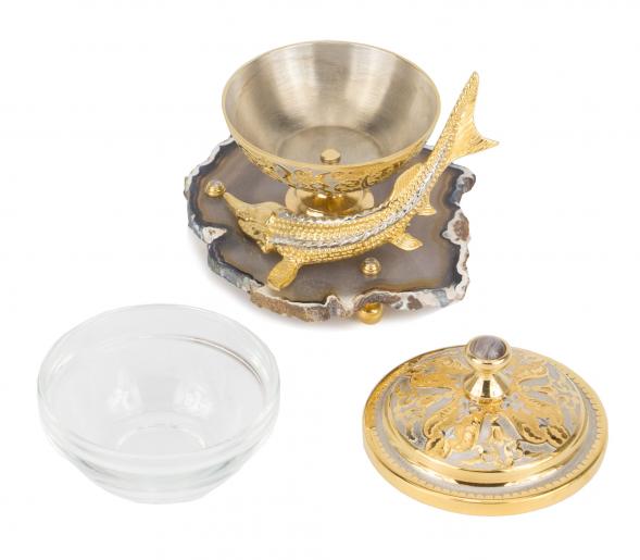 Икорница &amp;quot;Стерлядка&amp;quot; на агате в подарочной коробке Златоуст 117867