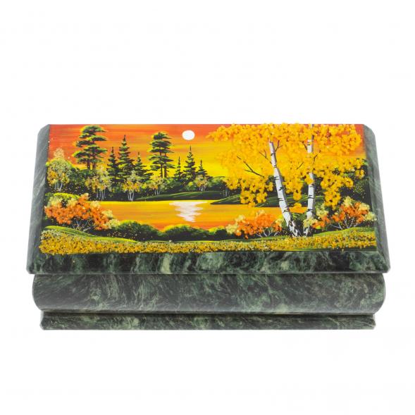 Шкатулка &amp;quot;Осенний пейзаж&amp;quot; из шабровского змеевика 18х9х6,5 см 127828