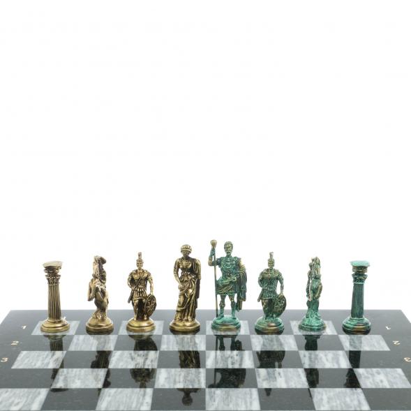 Шахматы &amp;quot;Римские войны&amp;quot; фигуры бронза / патина 44х44 см серый мрамор 128381