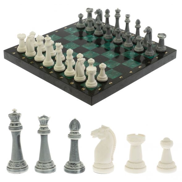 Шахматы &amp;quot;Стаунтон&amp;quot; из мрамолита / шабровский змеевик доска 40х40 см 129354