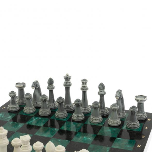 Шахматы &amp;quot;Стаунтон&amp;quot; из мрамолита / шабровский змеевик доска 40х40 см 129354