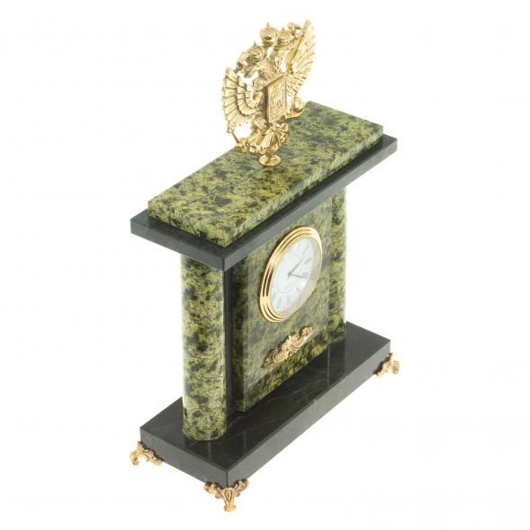 Настольные часы &amp;quot;Герб РФ&amp;quot; камень змеевик 122529